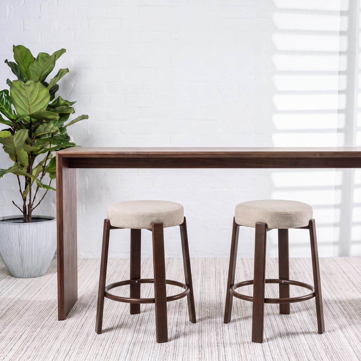 Bergen Bar Stool Beige / Walnut (Set of 2)